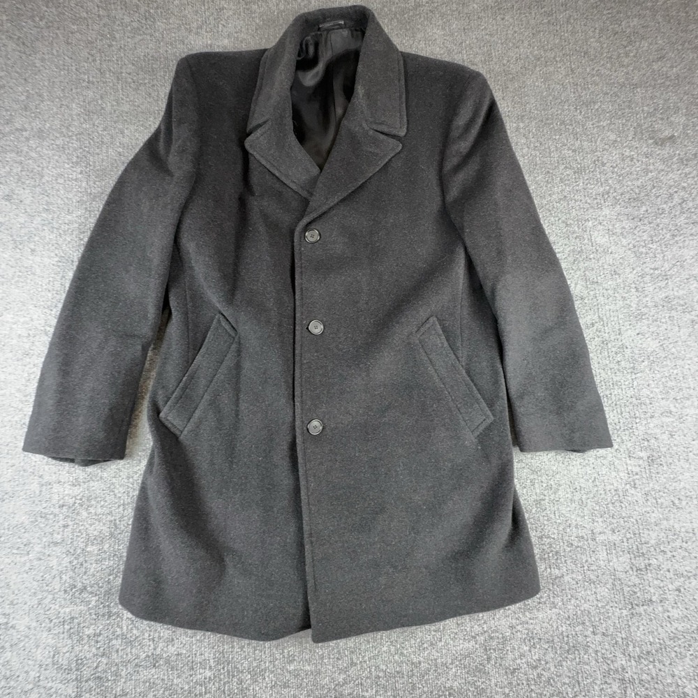 Towne By London Fog Coat Mens Large Gray Wool Lined Single Breasted Overcoat